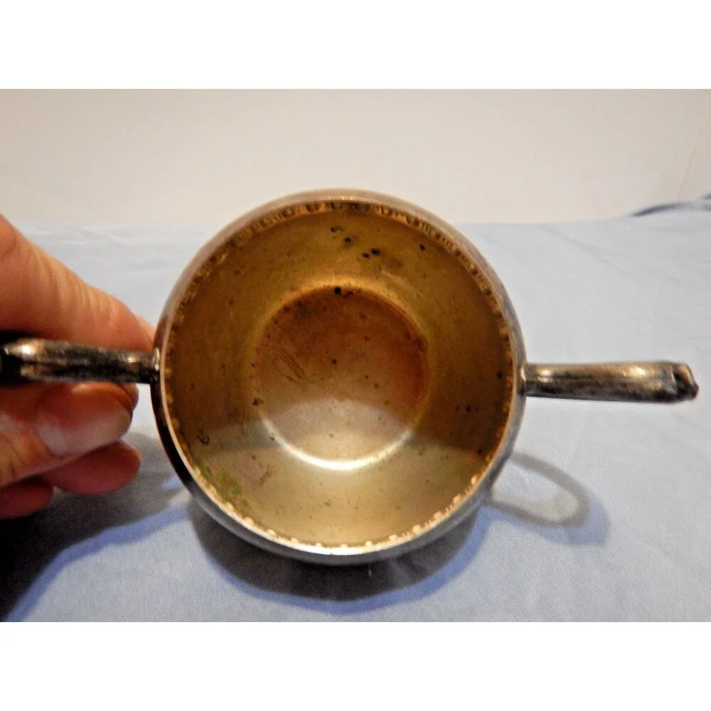 Antique Silverplate Sugar Bowl Twin Handle Footed Gadroon Border Scroll Feet